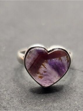 Heart-Shaped Purple Cacoxenite Super 7 Ring in Sterling Silver